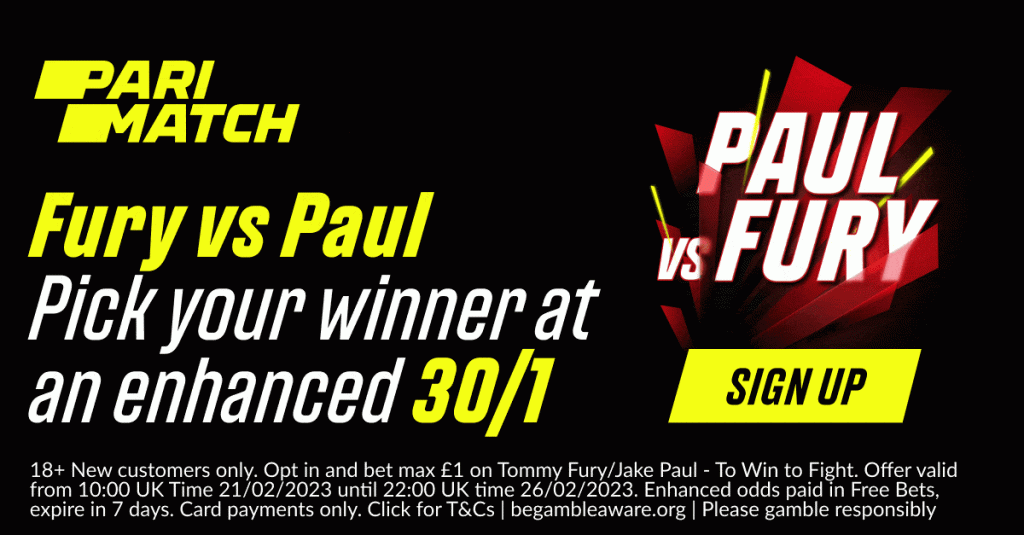保罗对弗瑞的投注促销活动,在帕里马奇获得杰克-保罗或汤米-弗瑞获胜的30/1赔率